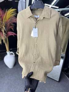 Camisa informal de manga larga con cuello en V y doble botonadura de satén para hombre, ropa de playa de verano con botones, Vestido ligero y transpirable para - Product Image 2