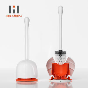 HOLAMOPA Brosse de toilette créative de style nordique orange, ensemble de brosse de nettoyage moderne en forme de <span class=keywords><strong>coquille</strong></span>, ouverture automatique avec base - Product Image 1