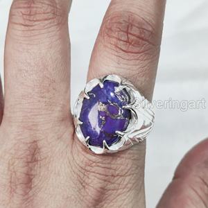Anillo de exportación para hombre, piedra preciosa turquesa de cobre púrpura Natural, anillo de piedra natal de diciembre, joyería fina árabe, anillo de Plata de Ley 925 - Product Image 1