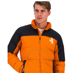 แจ็คเก็ตคอตั้งสีทึบของผู้ชายเสื้อโค้ทขนเป็ดแบบวินเทจ90% ลงมีฮู้ดแบบซิปปิดเสื้อลำลองเสื้อนอก OEM - Product Image 4