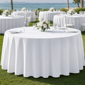 Waterproof 120 132 Inch <b>White</b> <b>Round</b> Polyester Tablecloth Bulk Pack Wedding Banquet Event Rental Linen - Product Image 1