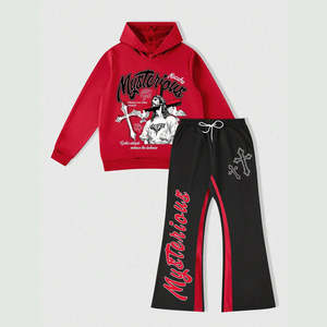 Ensemble 2 pièces tendance pour homme : sweat à capuche imprimé DTF personnalisé (motifs croix et lettres) et pantalon de survêtement à cordon de serrage pour l'hiver - Product Image 1