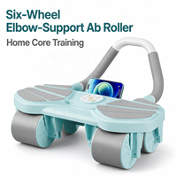 Rouleau abdominal à 6 roues avec rebond automatique et support pour les coudes, roue abdominale pliable pour l'entraînement des abdominaux, équipement de gym à domicile pour hommes et femmes