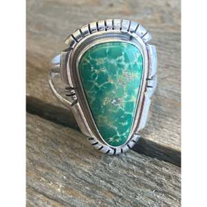 Navajo Turquoise & Sterling Silver Gemstone <b>Ring</b> Bezel Set <b>Dainty</b> Hip-Hop Style Fine Jewelry for Everyday Wear Size 5.75 - Product Image 1