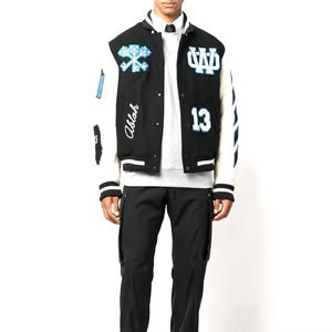 Ropa personalizada para hombre chaquetas con parches universitarios de béisbol Letterman de cuero de lana con cuello levantado y bordado - Product Image 4