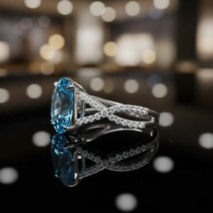 Bague de fiançailles et de mariage en argent sterling 925 très demandée, sertie de topaze bleue ovale taille diamant, pour les fêtes - Product Image 3