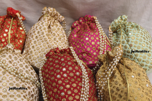 Bolsa de Potli bordada hecha a mano india para mujer, bolsa de trabajo con lentejuelas, bolsa de Potli con cordón, recuerdo de boda, regalo de devolución, regalo de fiesta - Product Image 6