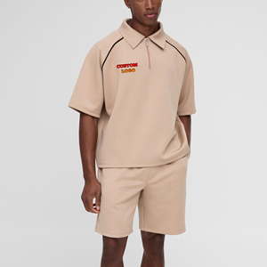 2025 Hot Selling Custom Printed Logo Oversized Quater <b>Zip</b> <b>Up</b> <b>Shirt</b> & Short Set High Quality Breathable Hip hop 2 Piece Twin Set - Product Image 1