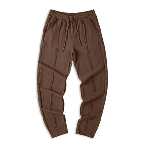 Pantalones de chándal cónicos ajustados informales para hombre, pantalones con cordón texturizado de punto acanalado elástico ligero con bolsillos, Material de tela - Product Image 2