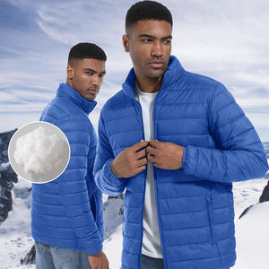 แจ็กเก็ตขนเป็ดผู้ชายแบบมีกระเป๋าด้านหน้ามีซิปสีฟ้าเสื้อแจ็คเก็ตขนเป็ดแบบมีกระเป๋า - Product Image 5