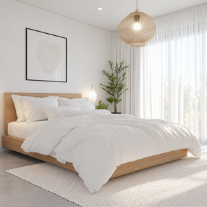 Parure de lit d'hôtel en coton blanc 4 pièces 1,8 m – Drap-housse, taies d'oreiller, housse de couette – Couleur unie, respirante, tissée, toutes saisons, 300 fils/cm² - Product Image 5