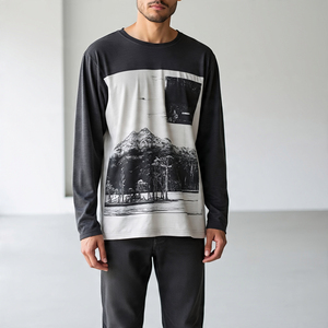 Men Crew Neck Long Sleeve T Shirt Custom White Black Summer Tee Shirt Men's <b>Drop</b> Shoulder Streetwear TShirt Men's - Product Image 2