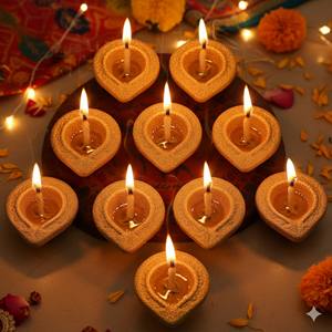 Diya de Madera Ecológica, Deepak de 3 Pulgadas, Diseños Hechos a Mano, Paquete de 12 Piezas, Natural, para Pooja, Diwali, Rituales Religiosos - Product Image 1