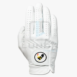 Nouveaux gants de golf en cuir de cabretta avec logo 3D sublimé de coq sur le poignet, avec des trous personnalisés et respirants sur les doigts de golf - Product Image 1