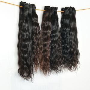 Proveedor al por mayor 100% Cutícula alineada Virgen Crudo Indio Largo Visón Ondulado Color negro Onda Wefted Bundles Extensiones de cabello humano - Product Image 4