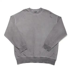 Sweat à capuche pour homme personnalisé de qualité luxueuse à col rond Sweatshirts à col rond Vintage vieilli à bord brut Lavage à l'acide Ras du cou Sweatshirts à capuche - Product Image 1