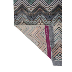 Tapis Manchaha bleus en laine et soie de bambou noués à la main, épaisseur 10 mm, motifs abstraits en chevron pour sols de maison, rectangulaires, couloir - Les-2828 - Product Image 5
