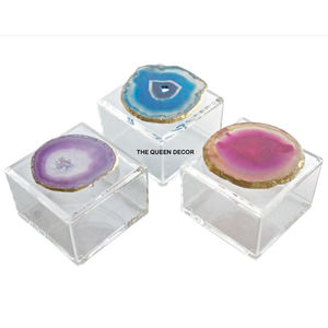 Boîtes à bijoux artisanales en gros, prix de gros, avec couvercle en agate, nouveau design créatif, acrylique transparent carré, tendance, design fantaisie - Product Image 1