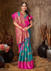 Bollywood Beautiful <b>Silk</b> Saree with Blouse Indian Saree - Product Image 4