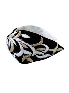 Lightweight Comfortable Durable Soft Padded Fabric-Wrapped Base Handmade Beaded Knot Headband <b>Black</b> Ivory Fabric <b>Hair</b> <b>Accessory</b> - Product Image 5