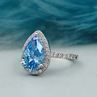 Bague de fiançailles en diamant bleu fantaisie cultivé en laboratoire certifié IGI, forme poire, avec halo pavé en multi-métaux
