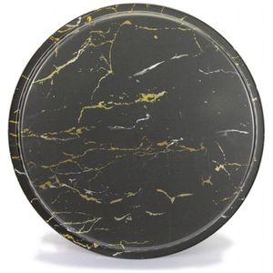 Plateau en métal rond moderne Ø 370 mm avec finition marbre noir pour usage domestique Plateau de service alimentaire OEM/ODM Bienvenue - Product Image 4