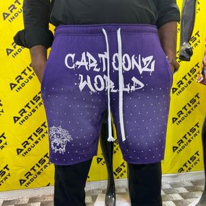 Shorts respirants décontractés vintage avec logo personnalisé délavés au soleil avec impression de bouffée éponge française pour hommes - Product Image 3