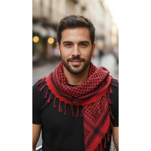 Écharpe Keffiyeh Rouge et Noire 90 x 90 cm en Coton et Polyester Doux, Tissée, Style Ethnique Floral, Accessoire de Mode avec Logo Personnalisé - Product Image 4
