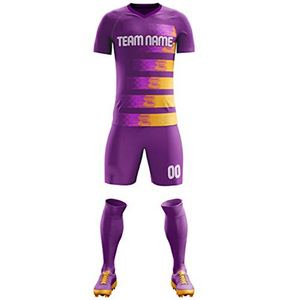 Conjunto de uniforme de fútbol transpirable de secado rápido de 100% poliéster totalmente personalizado, cuello en V, Media manga, nombres de equipos personalizados, números altos - Product Image 5