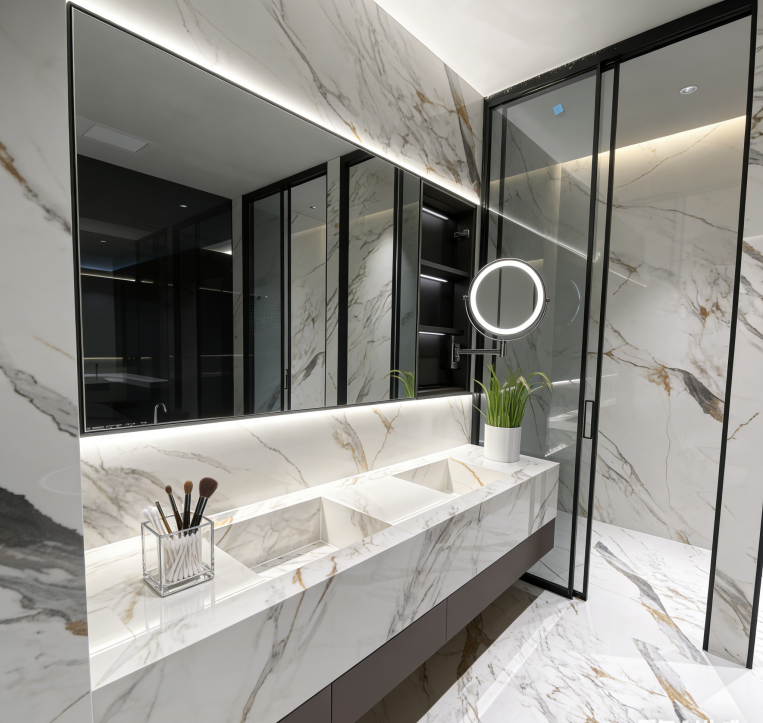 BALOM Customized White Marble Double Sink