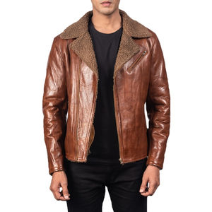 Veste en cuir pour hommes de haute qualité grande taille col montant fermeture éclair coupe ajustée hiver avant Logo moto manteaux unisexe - Product Image 1