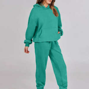 Fabrication OEM, ensembles de survêtements à capuche en coton molletonné pour femmes, survêtement d'hiver assorti - Product Image 4