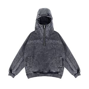 Fabricante Vintage Custom Ninja Mask Oversized Acid Wash bordado desgastado Zip Up Hoodies - Product Image 1