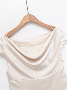 Chemisier en satin drapé sans manches à col en V pour <span class=keywords><strong>femme</strong></span>, modèle 2026, avec taille définie, OEM/ODM par une usine de vêtements chinoise, chemises vintage - Product Image 5