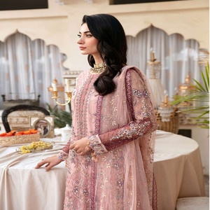 Ramsha BODA 3 Trajes de red de seda de marca paquistaní de lujo para mujeres Ropa de fiesta formal de 3 piezas Original para adultos - Product Image 6