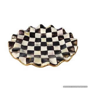 Bols finis en émail noir et blanc à 2 niveaux avec support plaqué or. - Product Image 5