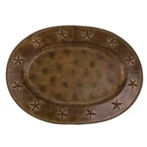 Bandeja de Metal de forma ovalada con diseño de estrella y placa elegante, superventas, plato con acabado antiguo, bandeja de uso, placa de cargador - Product Image 1