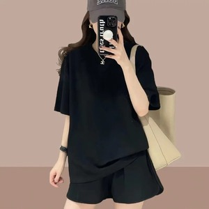 Tallas grandes 2024, novedad de verano, pantalones cortos de manga corta a la moda informal elegante para mujer, conjunto de 2 piezas, ropa deportiva, traje elegante - Product Image 5