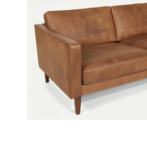 Canapé deux places en cuir véritable haut de gamme, style minimaliste avec accoudoirs larges, pour salon - Product Image 3