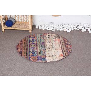 Alfombra de lana Beige Vintage, patrón de retazos rectangular grande, 2,7x2,7 pies (83x83 cm), respaldo de látex para decoración para sala de estar, uso en coche - Product Image 1