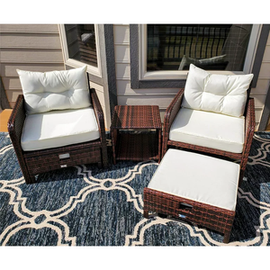 Pamapic 5-piece beige <b>wicker</b> patio <b>furniture</b> set with coffee table and ottoman for <b>outdoor</b> use. - Product Image 2