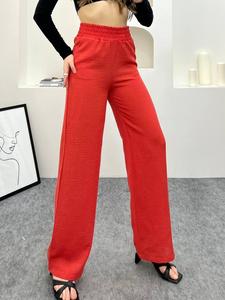 Pantalones Palazzo de mujer de cintura alta negros personalizados-Primavera Verano moda Casual estilo suelto pantalones de pierna ancha Cierre de cintura elástica - Product Image 5