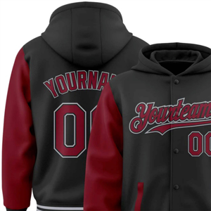 แจ็กเก็ตแบบมีฮู้ดสองสีงานตามสั่งสีดำเข้ม-เทาบอมเบอร์ทีมตัวแทนแบบสแน็ปปักลายตัวอักษร - Product Image 4