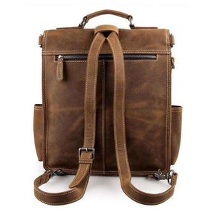 Elegante Mochila De cuero marrón de gran capacidad para ordenador portátil con cremallera maletín de oficina para hombres para viajes al aire libre trabajo mensajero hombro - Product Image 4