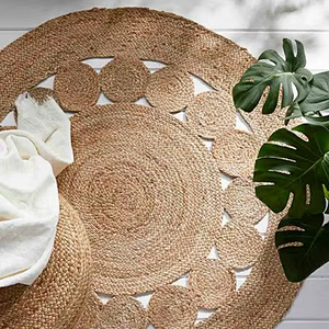 Tapis ronds en jute biologique de haute qualité taille personnalisable ensemble de tapis de Style bohème réversible fait à la main - Product Image 1