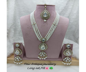 Nouveauté : Parure de bijoux longue classique ethnique plaquée or avec perles et kundan pour femme, idéale pour fiançailles, mariage et soirée - Product Image 1