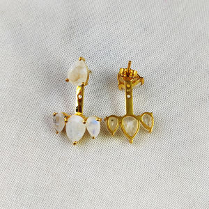 Pendientes de Aro con Baño de Oro y Piedra Lunar Arcoíris Natural |   Joyería al por Mayor - Product Image 2