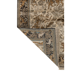 Tapis en soie noué à la main Gulmarg beige et marron, motif animalier, motif puzzle rectangulaire, hauteur de poils moelleux, pour la maison, modèle Pae-6447 - Product Image 5