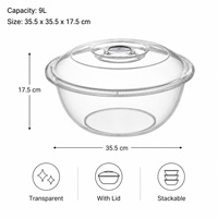 Transparante ronde plastic komdeksel, makkelijk schoon te maken, huishoudelijke keukenopberg, 9L voedselbereidings- en mengbak, klassieke stijl, aanpasbaar
