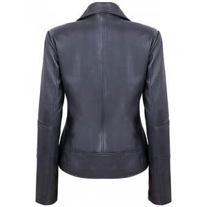 Femmes Automne Hiver Noir Cuir Véritable Doublure Satin Respirant Coupe-Vent Veste de Moto Fermeture Éclair Col Montant - Product Image 4